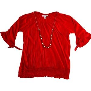 New York Laundry Red Tunic Blouse Sz L Necklace